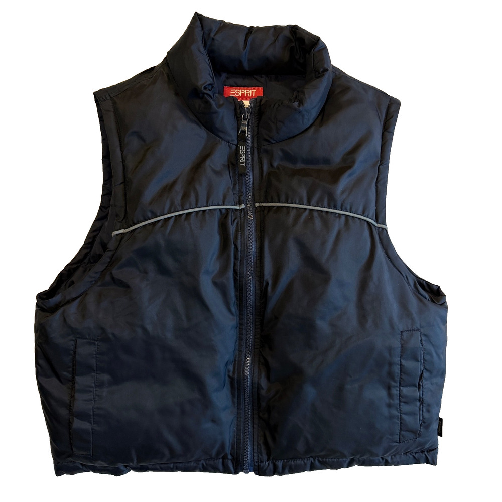 Vintage Esprit Womens Down Filled Puffer Vest Navy Blue Full Zip Sleeveless Sz M